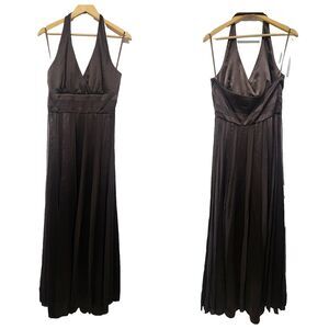 Vintage 90s Calvin Klein Mixed Silk Satin Chocolate Halter Dress Women's Size 10